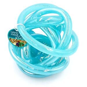 Ice Blue MANA Glass Orb Threaded Knot Decorative Hand Blown Art Paperweight New